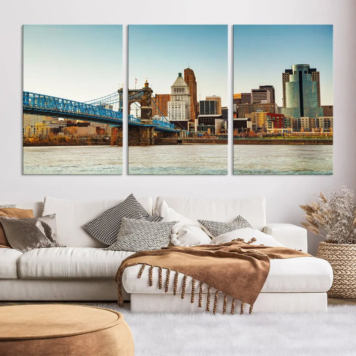 Cincinnati City Morning Skyline Cityscape Wall Art Canvas Print Apartment Decor