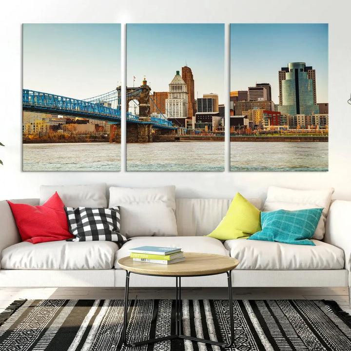 Cincinnati City Morning Skyline Cityscape Wall Art Canvas Print Apartment Decor