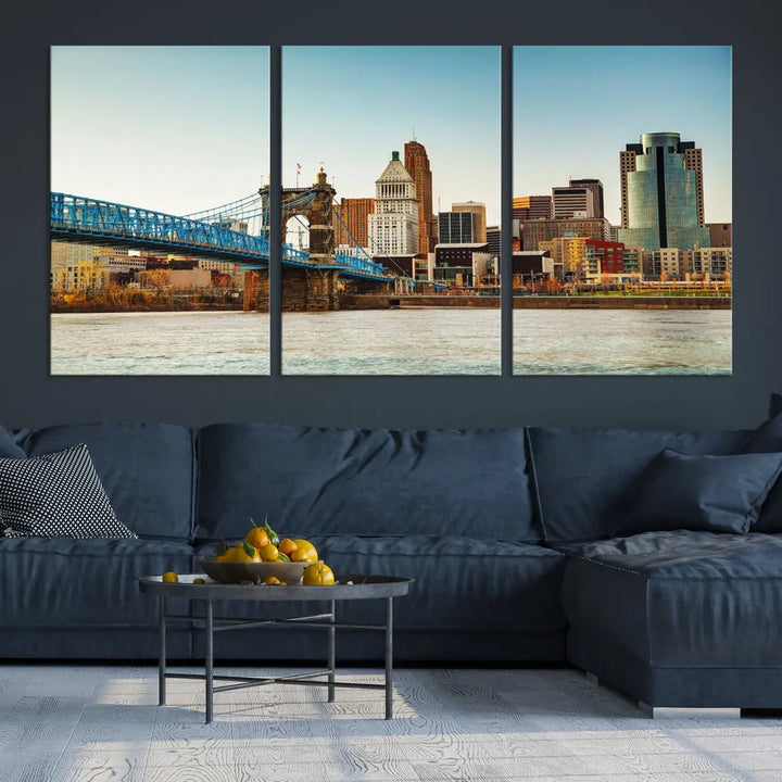 Cincinnati City Morning Skyline Cityscape Wall Art Canvas Print Apartment Decor