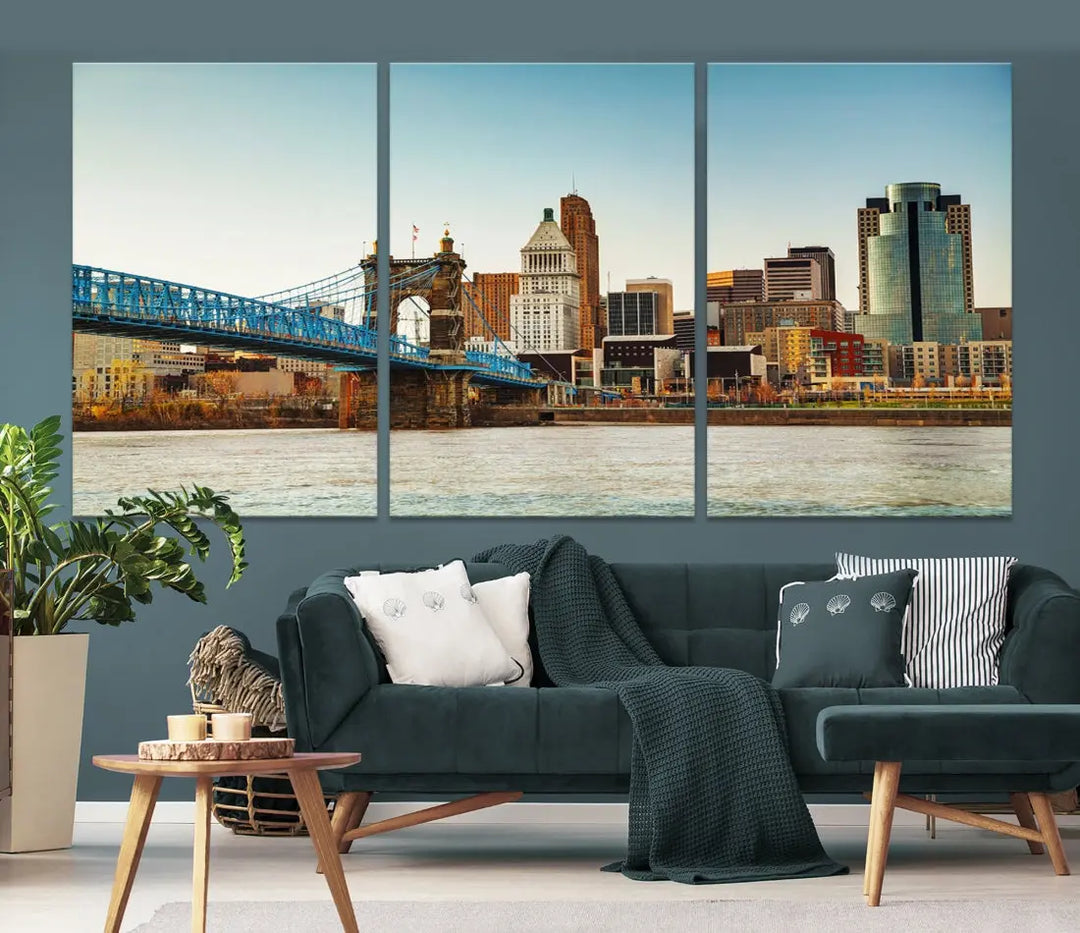 Cincinnati City Morning Skyline Cityscape Wall Art Canvas Print Apartment Decor