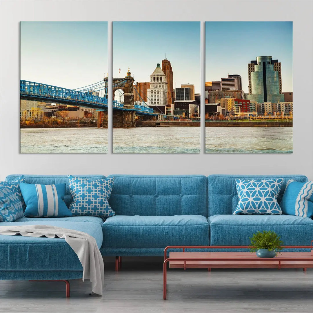 Cincinnati City Morning Skyline Cityscape Wall Art Canvas Print Apartment Decor