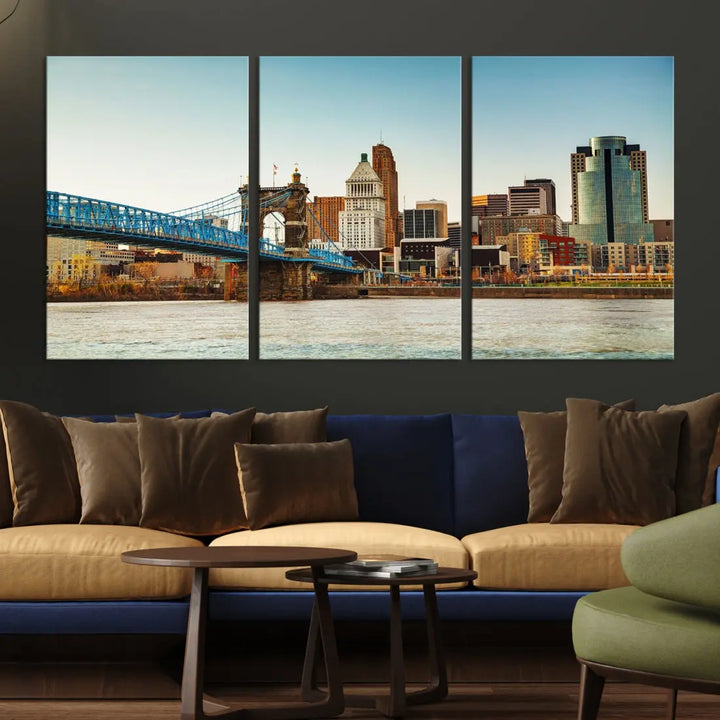 Cincinnati City Morning Skyline Cityscape Wall Art Canvas Print Apartment Decor