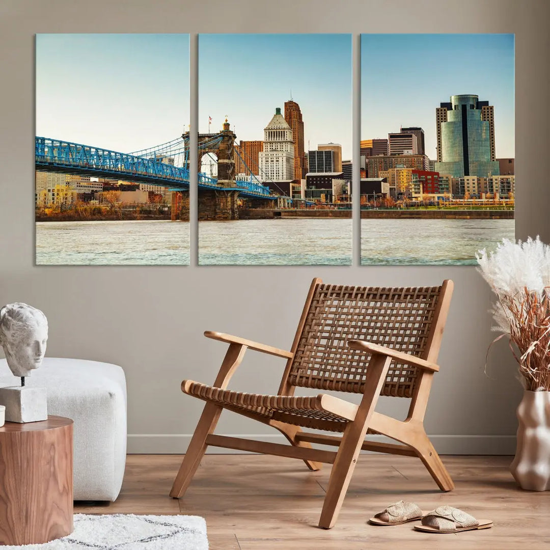 Cincinnati City Morning Skyline Cityscape Wall Art Canvas Print Apartment Decor