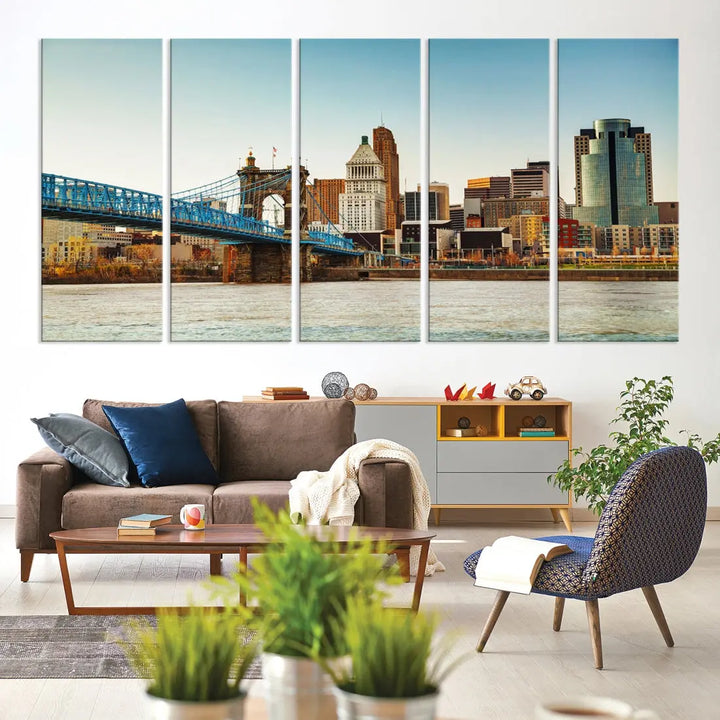 Cincinnati City Morning Skyline Cityscape Wall Art Canvas Print Apartment Decor