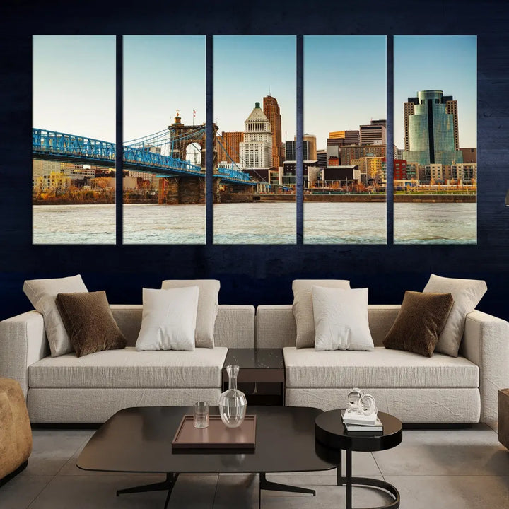 Cincinnati City Morning Skyline Cityscape Wall Art Canvas Print Apartment Decor