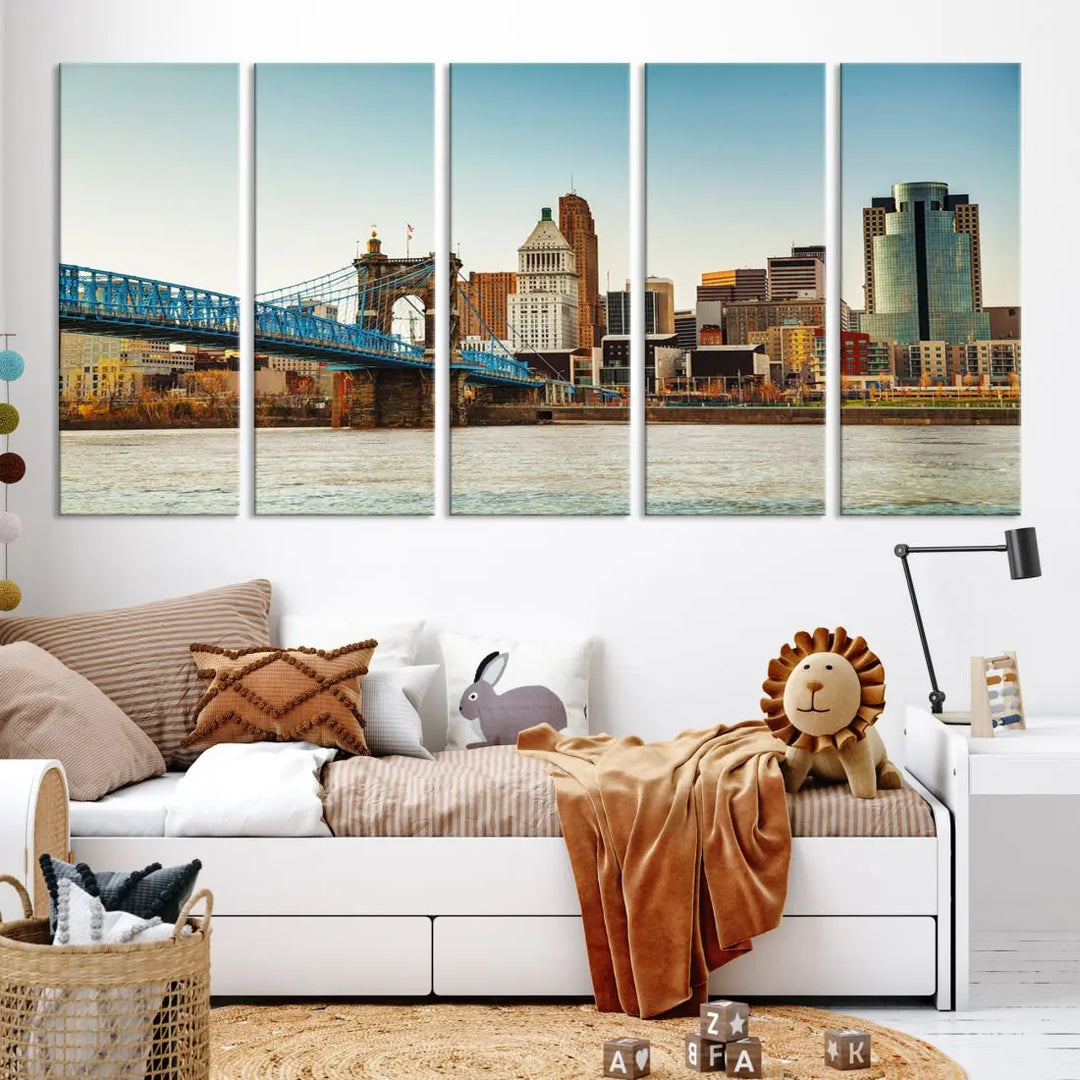 Cincinnati City Morning Skyline Cityscape Wall Art Canvas Print Apartment Decor