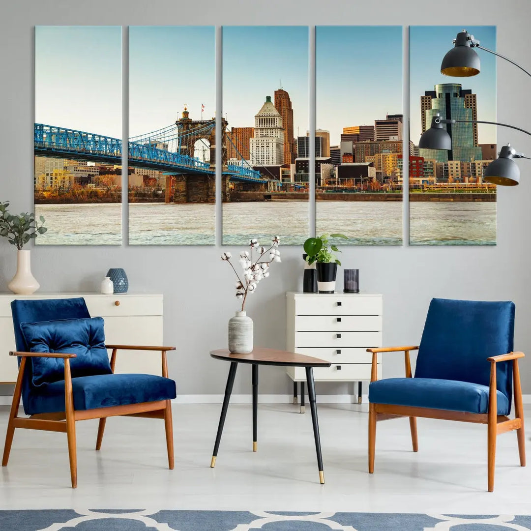 Cincinnati City Morning Skyline Cityscape Wall Art Canvas Print Apartment Decor