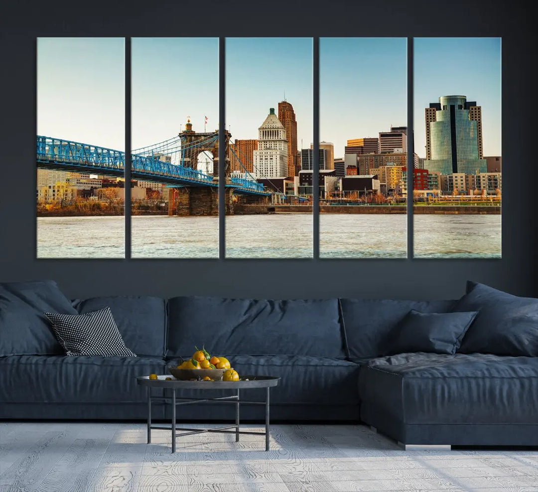 Cincinnati City Morning Skyline Cityscape Wall Art Canvas Print Apartment Decor