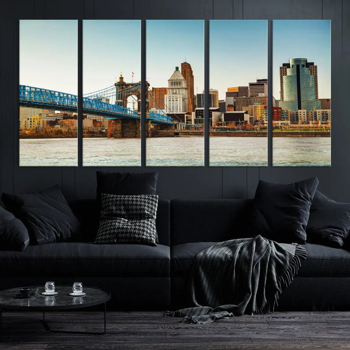 Cincinnati City Morning Skyline Cityscape Wall Art Canvas Print Apartment Decor