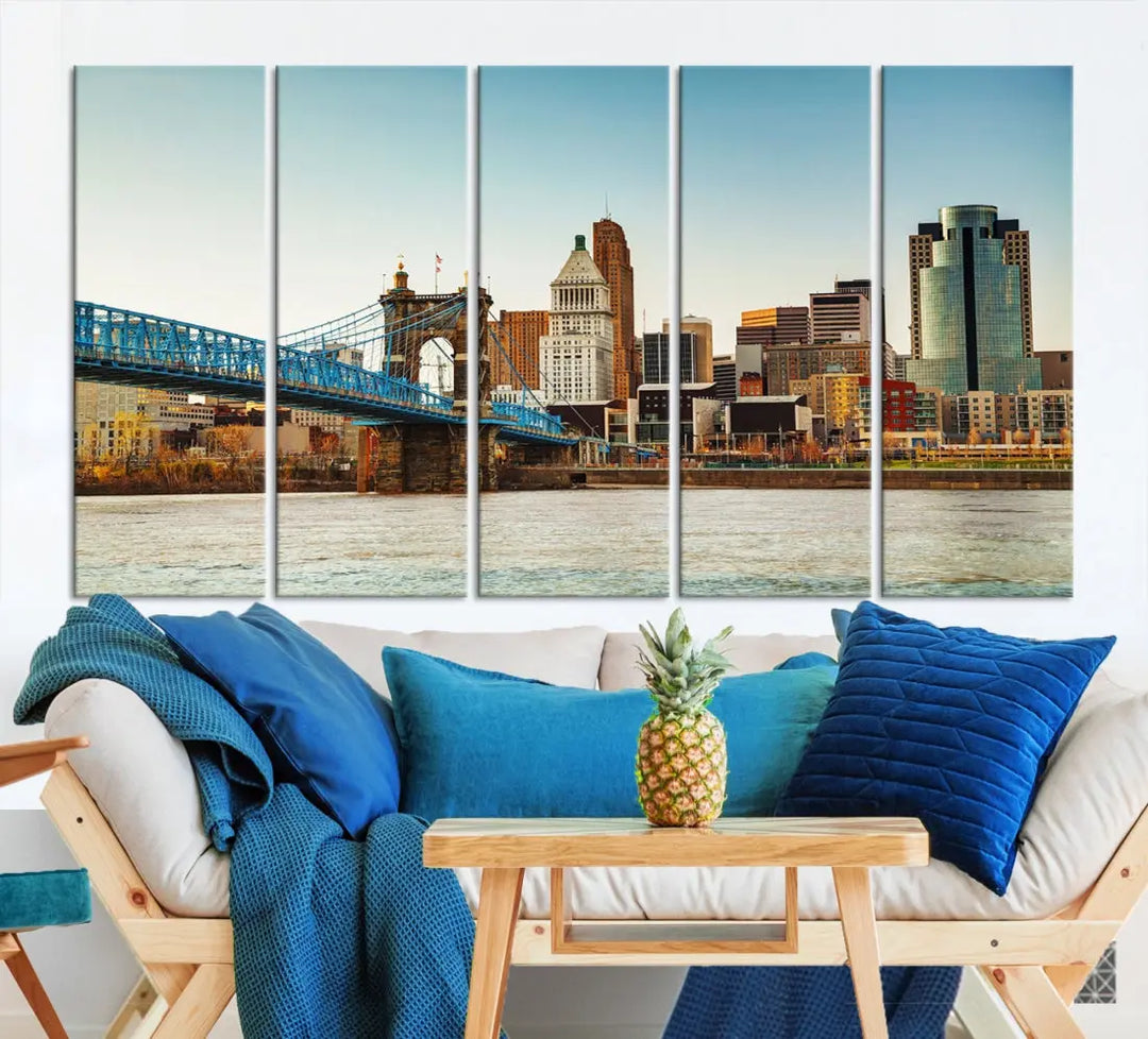 Cincinnati City Morning Skyline Cityscape Wall Art Canvas Print Apartment Decor