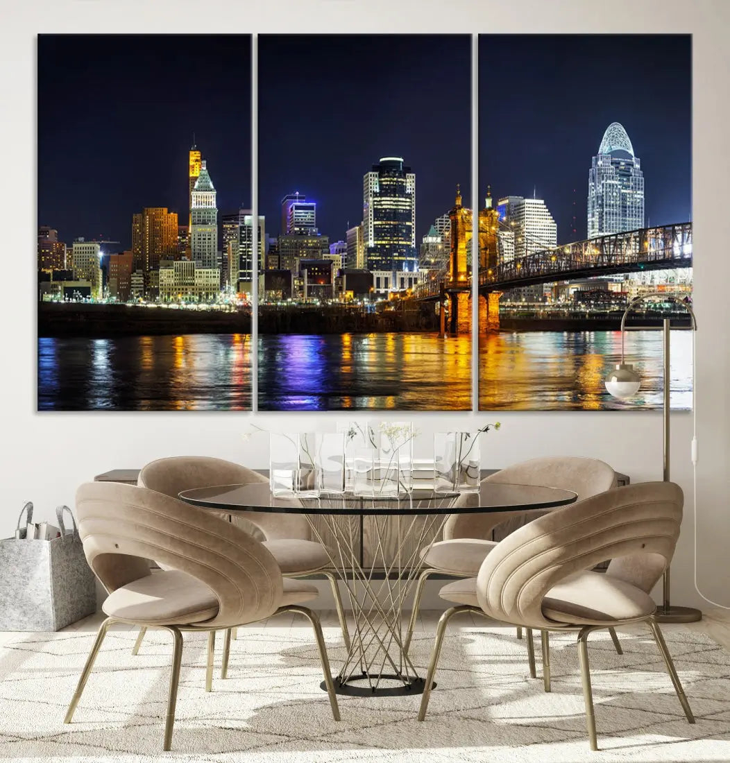 Cincinnati Night Blue Skyline Art Cityscape Canvas Print Living Room Decor