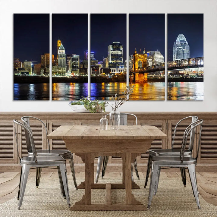 Cincinnati Night Blue Skyline Art Cityscape Canvas Print Living Room Decor