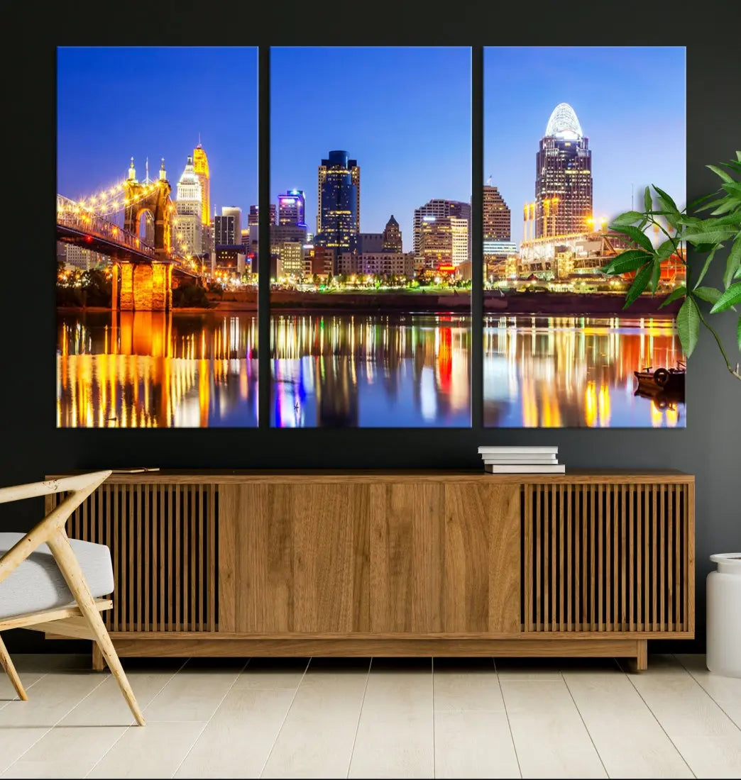 Cincinnati Skyline Wall Art Canvas Print Extra Large Night Cityscape Print