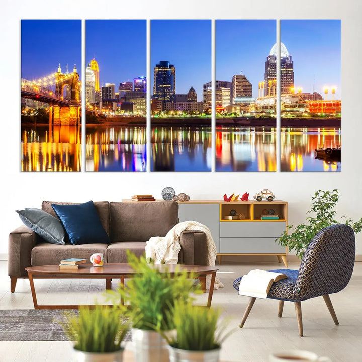 Cincinnati Skyline Wall Art Canvas Print Extra Large Night Cityscape Print