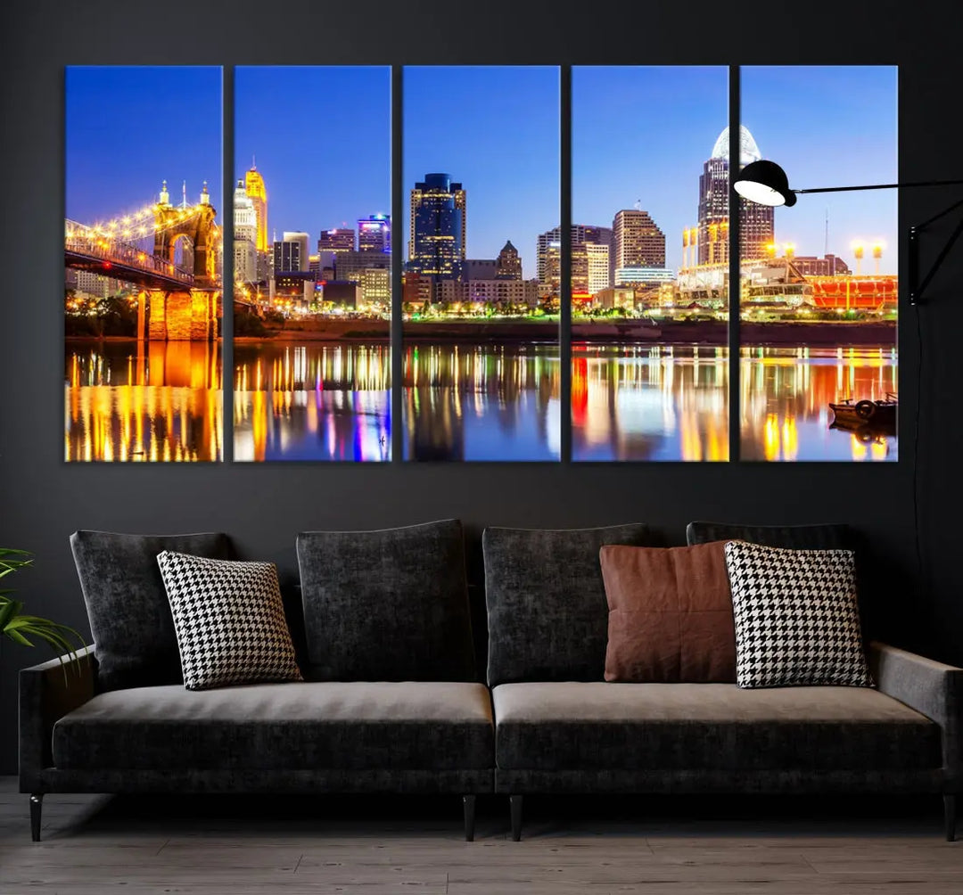 Cincinnati Skyline Wall Art Canvas Print Extra Large Night Cityscape Print