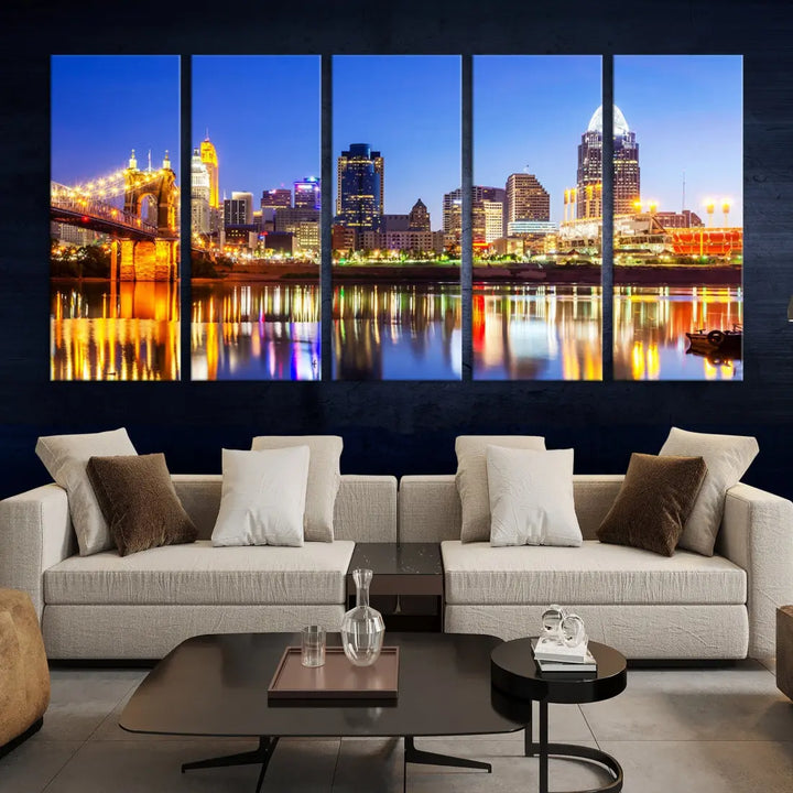 Cincinnati Skyline Wall Art Canvas Print Extra Large Night Cityscape Print