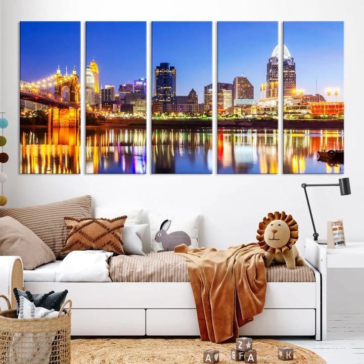 Cincinnati Skyline Wall Art Canvas Print Extra Large Night Cityscape Print