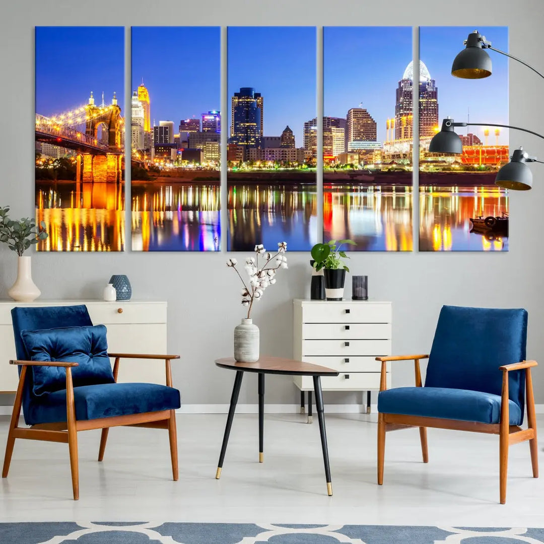 Cincinnati Skyline Wall Art Canvas Print Extra Large Night Cityscape Print