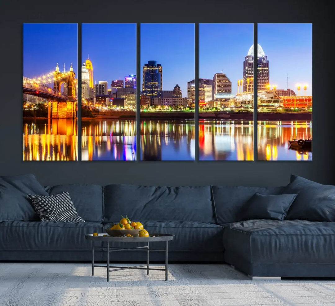 Cincinnati Skyline Wall Art Canvas Print Extra Large Night Cityscape Print