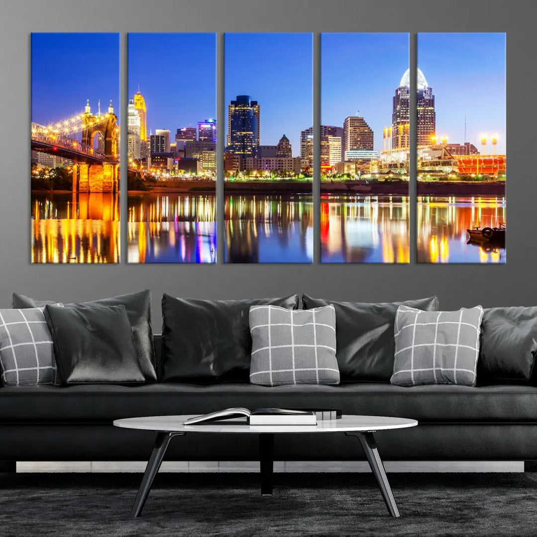 Cincinnati Skyline Wall Art Canvas Print Extra Large Night Cityscape Print