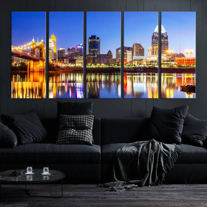 Cincinnati Skyline Wall Art Canvas Print Extra Large Night Cityscape Print