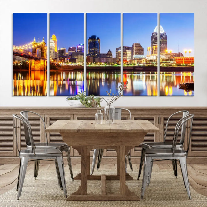 Cincinnati Skyline Wall Art Canvas Print Extra Large Night Cityscape Print