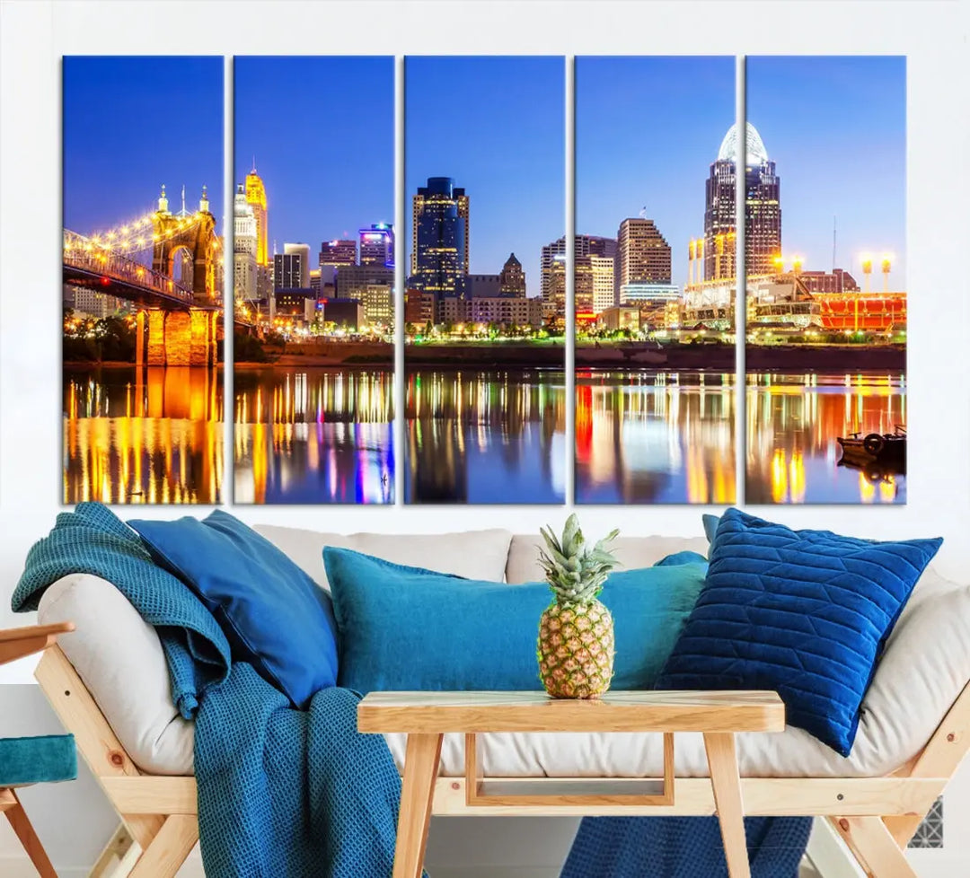 Cincinnati Skyline Wall Art Canvas Print Extra Large Night Cityscape Print