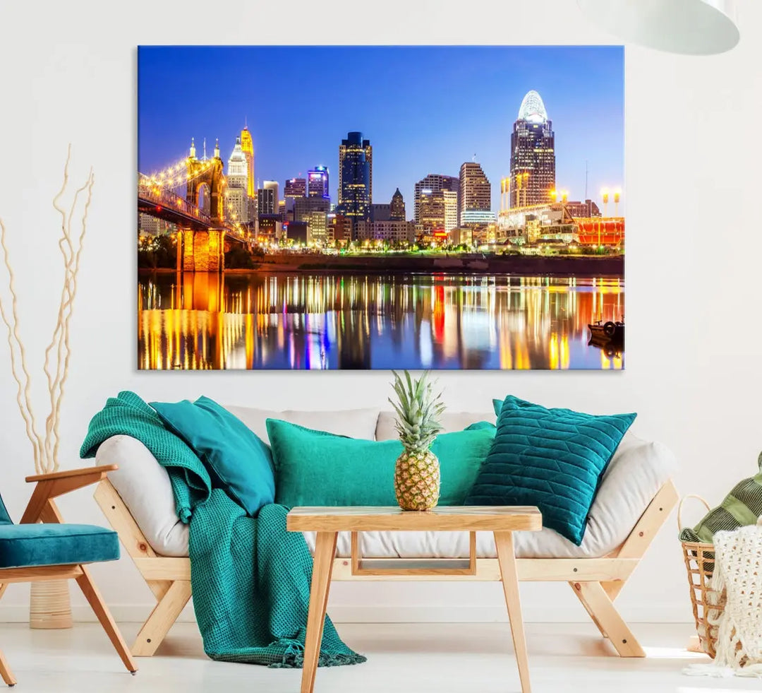 Cincinnati Skyline Wall Art Canvas Print Extra Large Night Cityscape Print