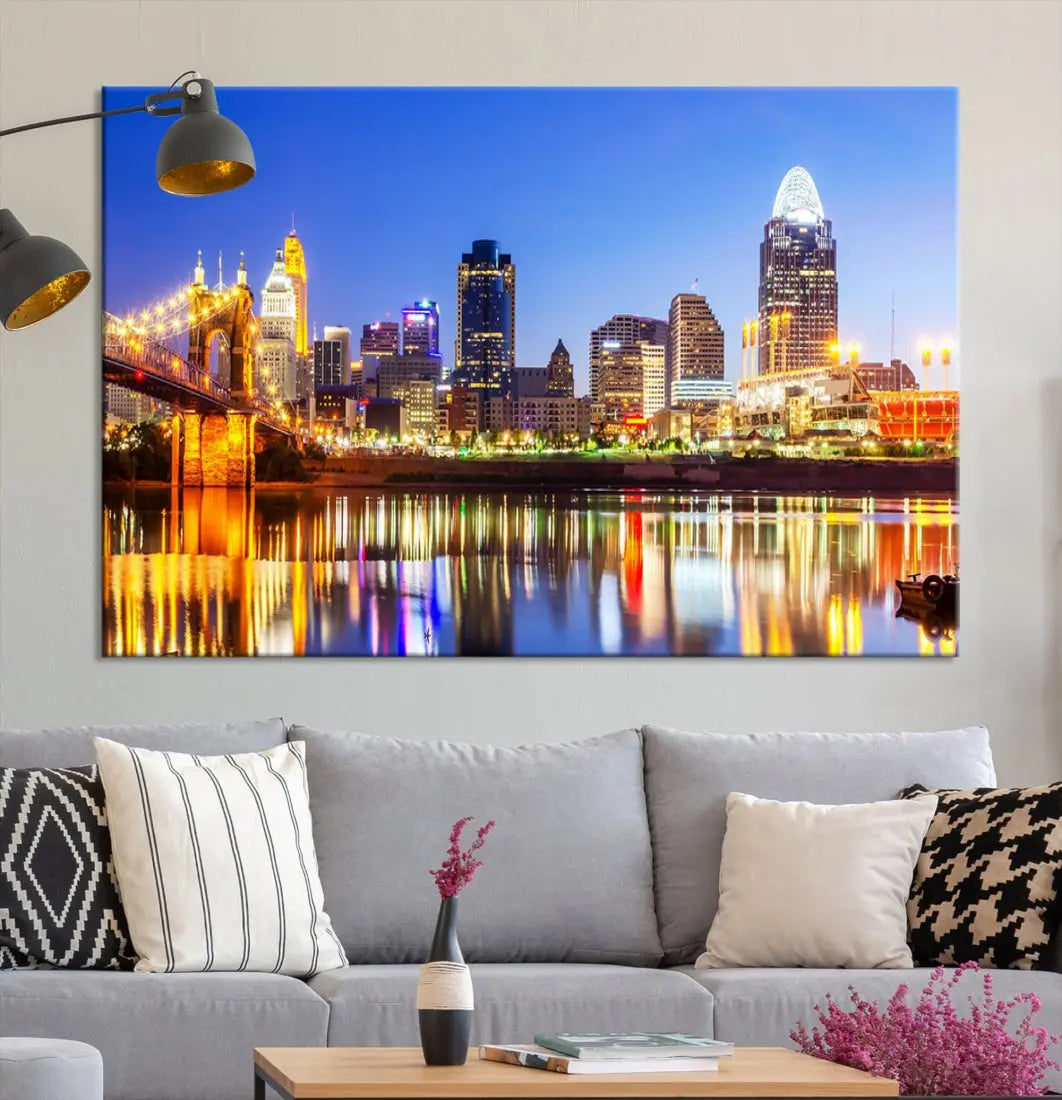 Cincinnati Skyline Wall Art Canvas Print Extra Large Night Cityscape Print