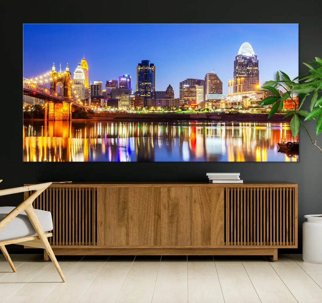 Cincinnati Skyline Wall Art Canvas Print Extra Large Night Cityscape Print