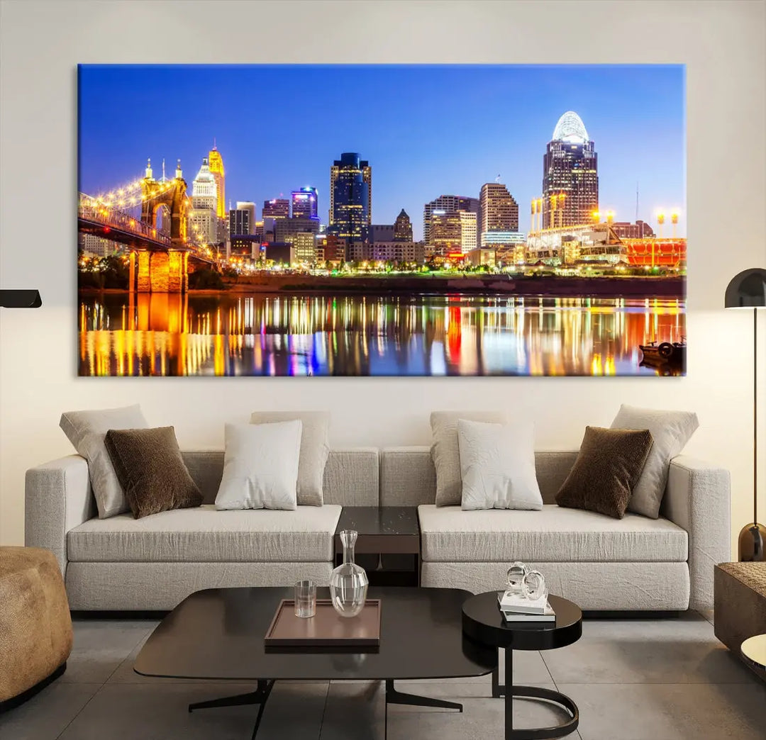 Cincinnati Skyline Wall Art Canvas Print Extra Large Night Cityscape Print