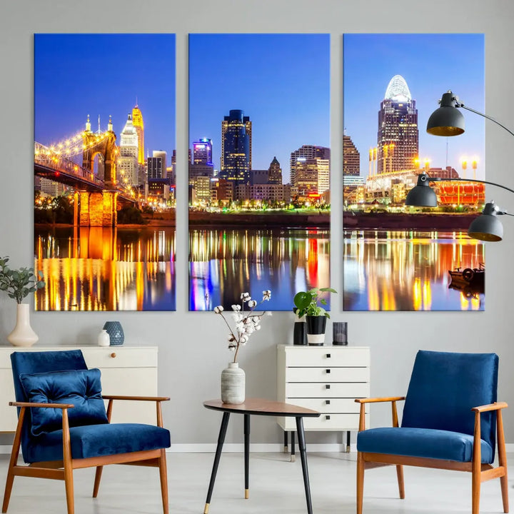 Cincinnati Skyline Wall Art Canvas Print Extra Large Night Cityscape Print