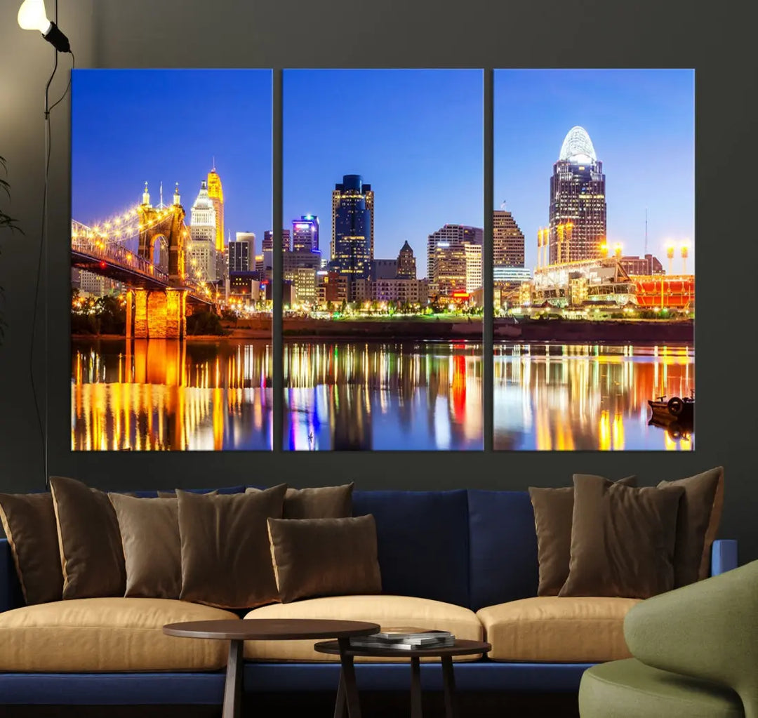 Cincinnati Skyline Wall Art Canvas Print Extra Large Night Cityscape Print