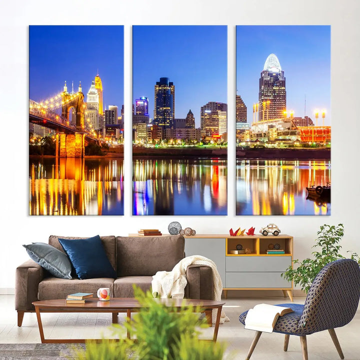 Cincinnati Skyline Wall Art Canvas Print Extra Large Night Cityscape Print