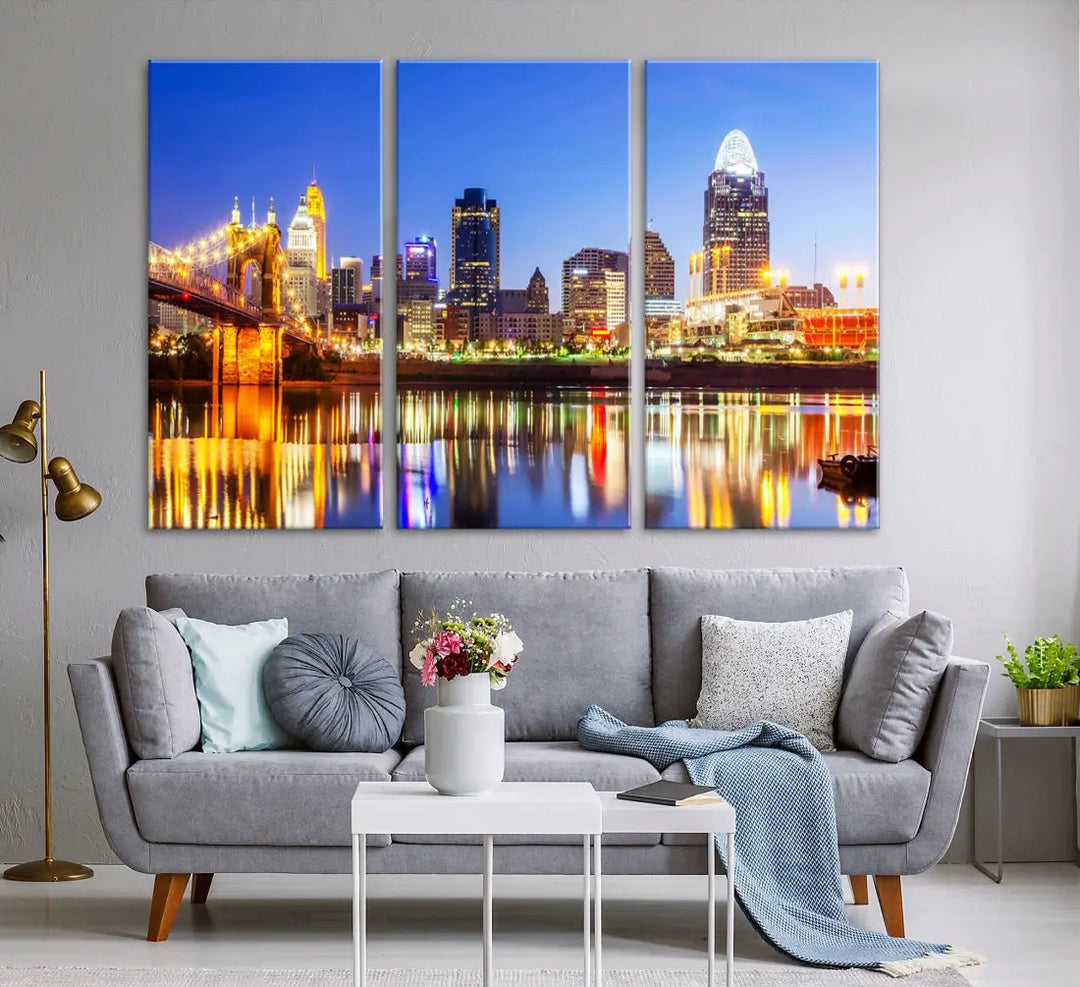 Cincinnati Skyline Wall Art Canvas Print Extra Large Night Cityscape Print