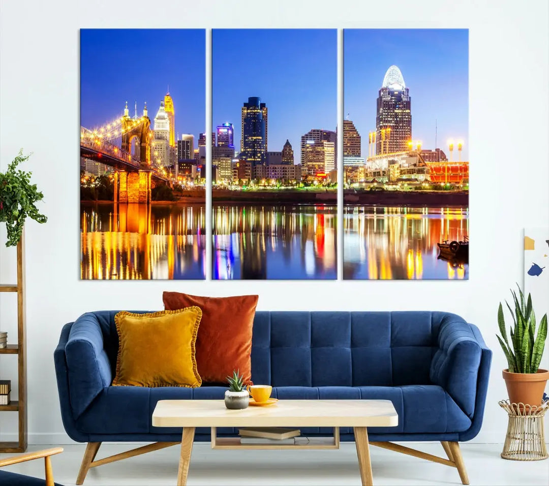 Cincinnati Skyline Wall Art Canvas Print Extra Large Night Cityscape Print