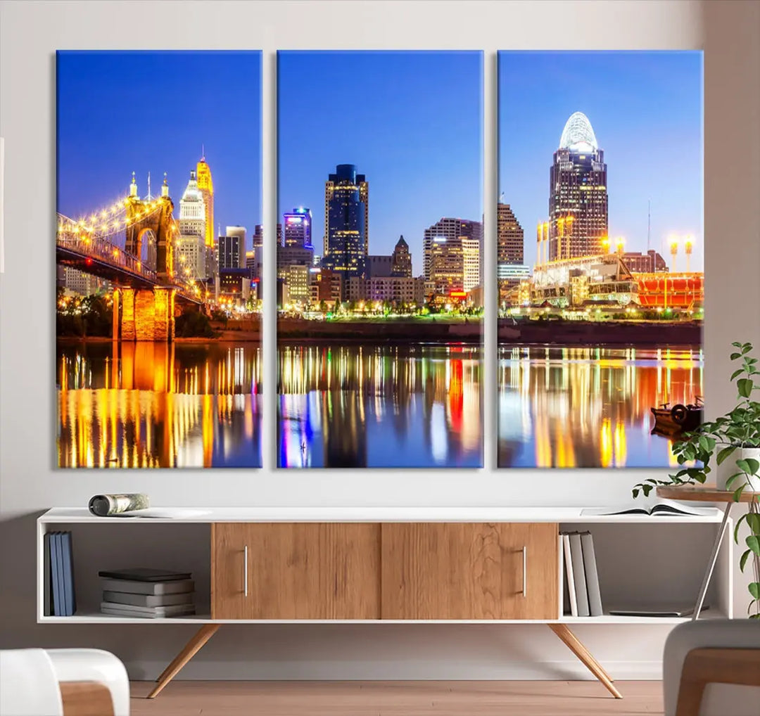 Cincinnati Skyline Wall Art Canvas Print Extra Large Night Cityscape Print