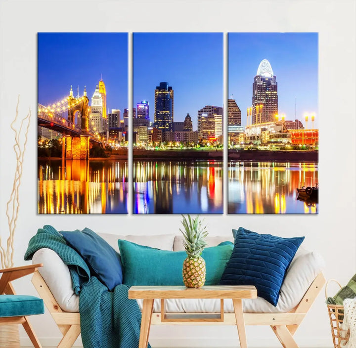 Cincinnati Skyline Wall Art Canvas Print Extra Large Night Cityscape Print