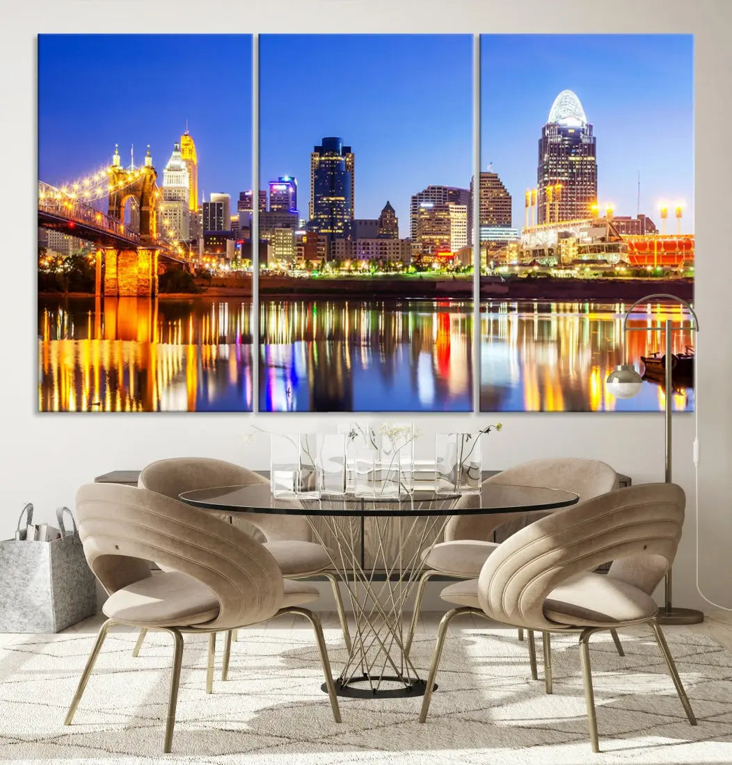 Cincinnati Skyline Wall Art Canvas Print Extra Large Night Cityscape Print