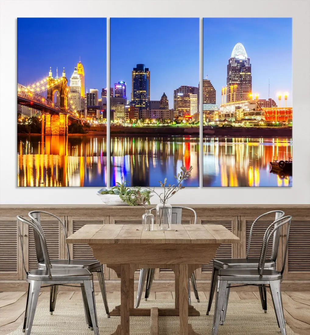 Cincinnati Skyline Wall Art Canvas Print Extra Large Night Cityscape Print