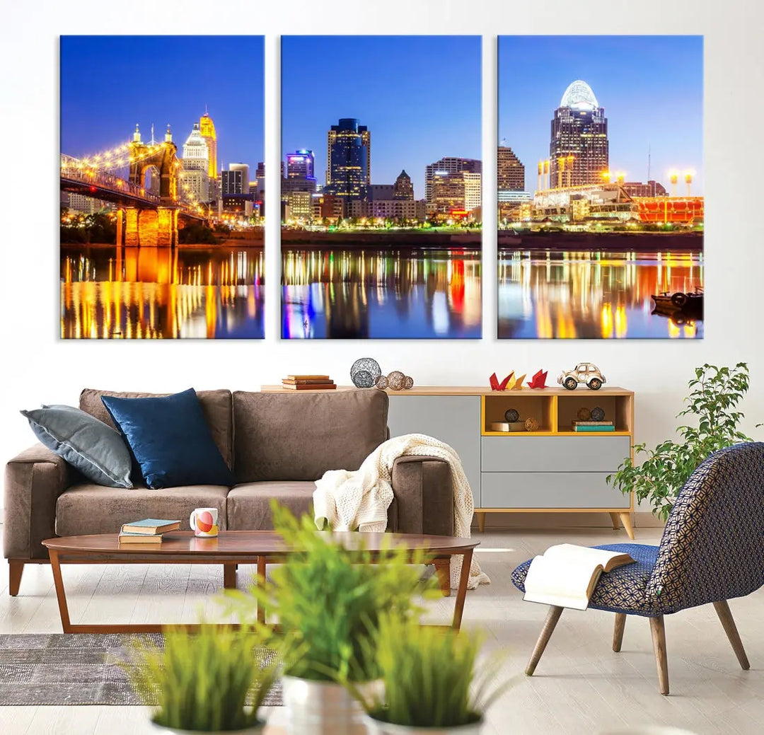 Cincinnati Skyline Wall Art Canvas Print Extra Large Night Cityscape Print