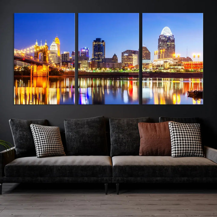 Cincinnati Skyline Wall Art Canvas Print Extra Large Night Cityscape Print