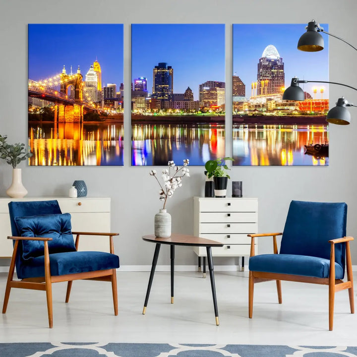 Cincinnati Skyline Wall Art Canvas Print Extra Large Night Cityscape Print