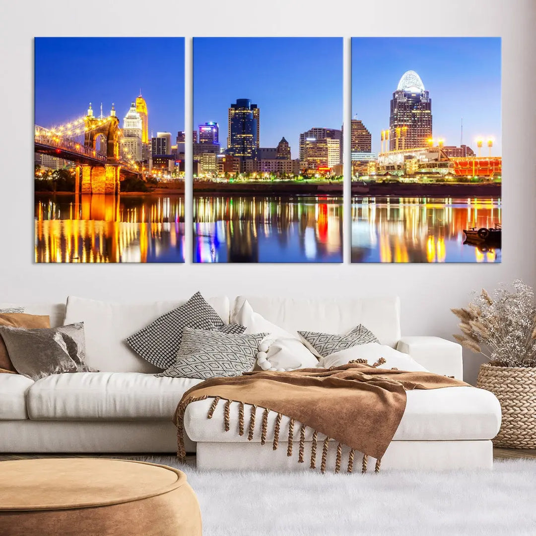 Cincinnati Skyline Wall Art Canvas Print Extra Large Night Cityscape Print