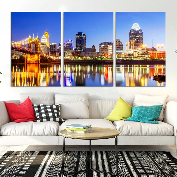 Cincinnati Skyline Wall Art Canvas Print Extra Large Night Cityscape Print