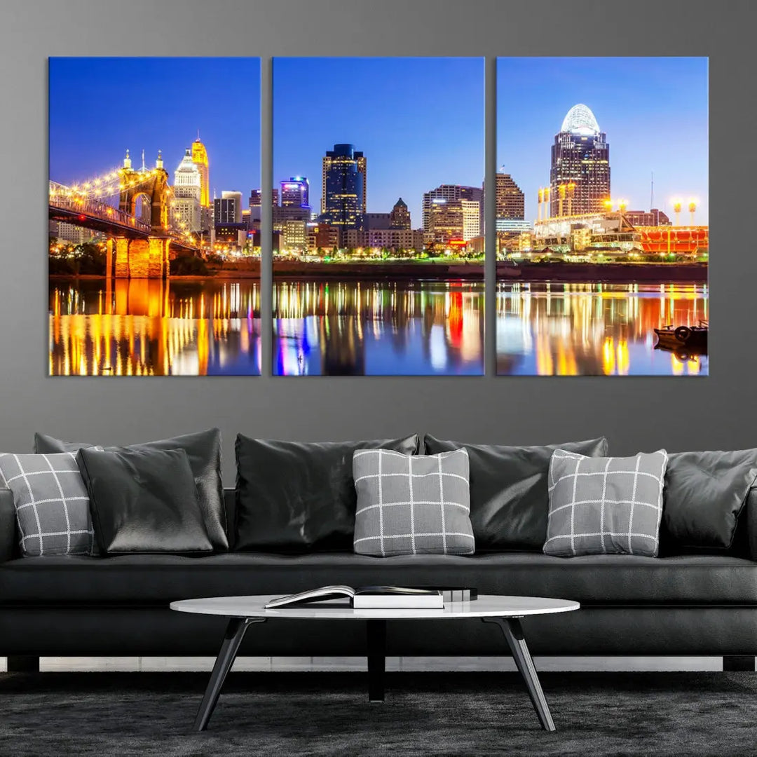 Cincinnati Skyline Wall Art Canvas Print Extra Large Night Cityscape Print