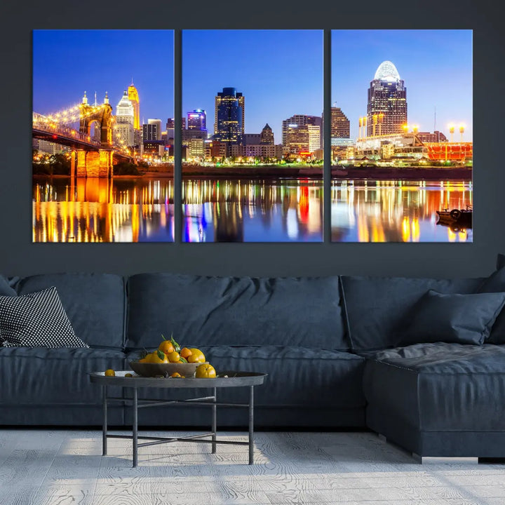 Cincinnati Skyline Wall Art Canvas Print Extra Large Night Cityscape Print