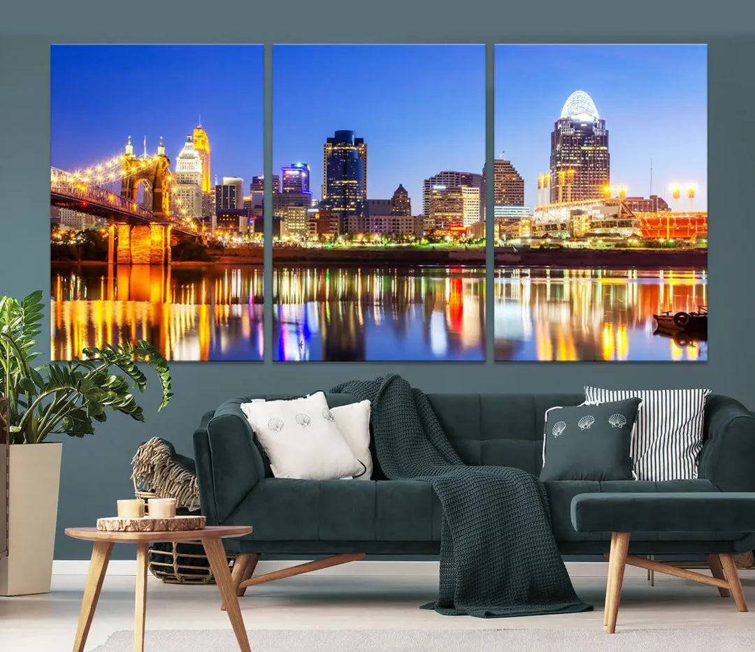 Cincinnati Skyline Wall Art Canvas Print Extra Large Night Cityscape Print