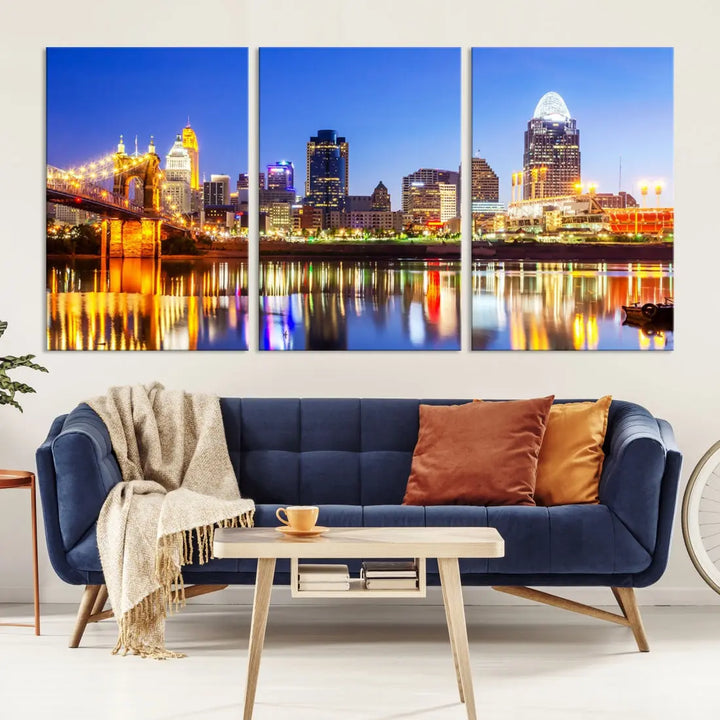 Cincinnati Skyline Wall Art Canvas Print Extra Large Night Cityscape Print