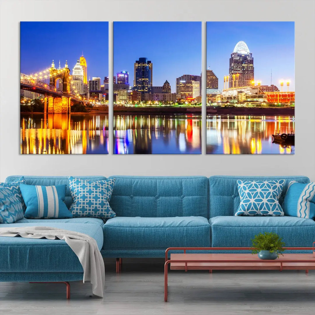 Cincinnati Skyline Wall Art Canvas Print Extra Large Night Cityscape Print